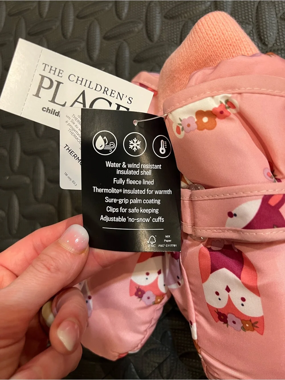 The Children's Place Pink Owl Print Kids Mittens